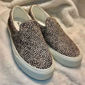 NEW Madewell Loafer Tennies 8.5 Animal Print Calf Hair White Beige Brown Spots
